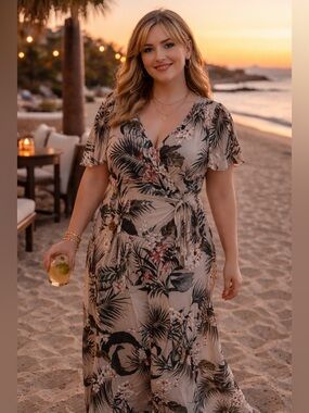 🌴 City Chic Tropical Print Midi Dress - on trend pattern and flattering style.